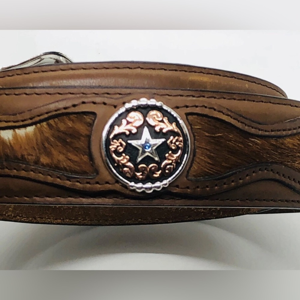 Ranger Belt Company Genuine Leather, Cowhide Hair Belt Star  Concho WB3220 Sz 44 - Picture 3 of 8